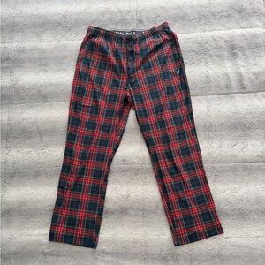 Nautica Men's Red and Navy Plaid Pants